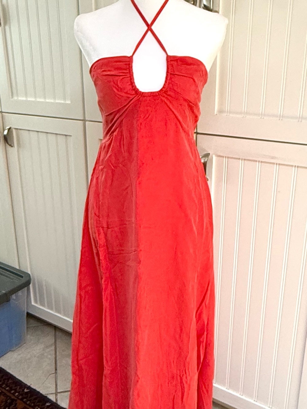 NWT Self Contrast Anthropologie Red Halter Maxi Dress with Front Keyhole